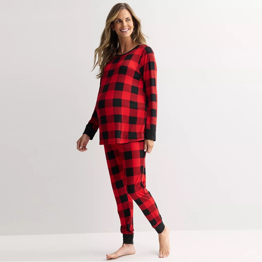 Maternity Jammies for Your Families Buffalo Check Pajama Top and Bottoms Set